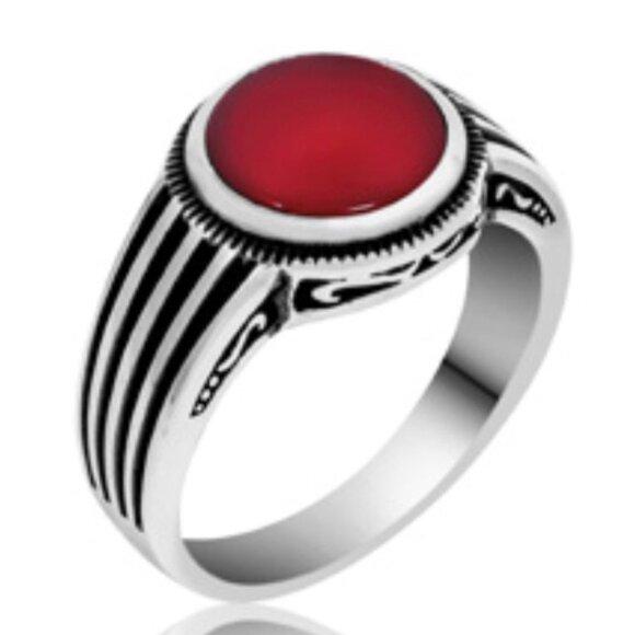 925 Sterling Silver Men's Rings Red Agate - Picture 6 of 6